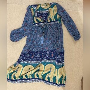 Bohemian Long Sleeve Dress with Mixed Patterns